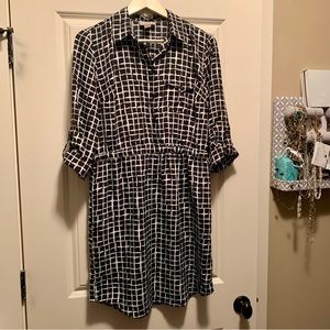 EUC Ann Taylor Loft Shirt Dress, Black and White Size M